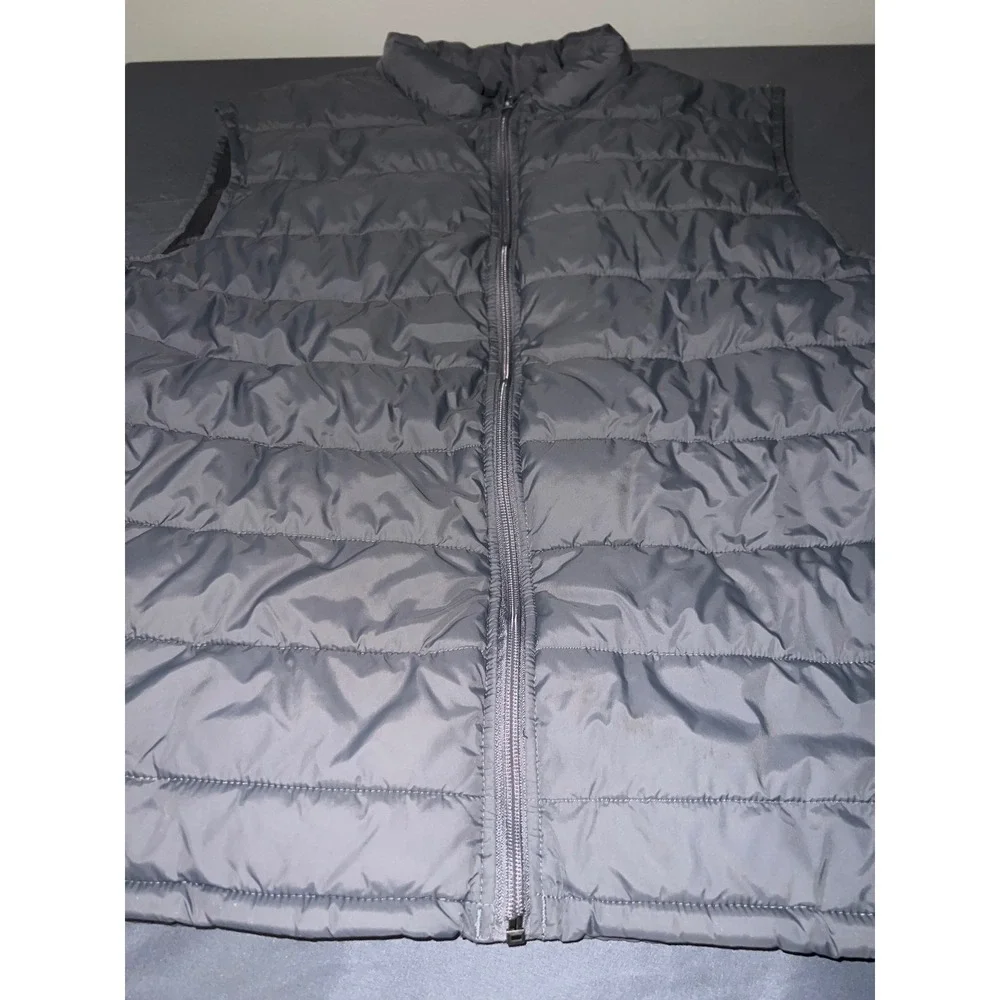 Tek Gear Mens Puffer Vest Charcoal Gray Full Zip Quilted Sleeveless Jacket XL